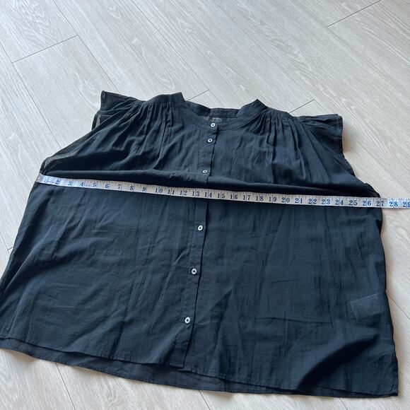 J Crew Flutter Sleeve Button Up Shirt In Cotton Voile Womens XL Sheer Black - Picture 5 of 10